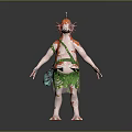 Fantasy Game and Movie Character With Orange Pink Pot Belly Green Skirt and Blue Bag