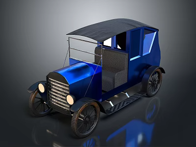 Vintage Blue Open Top Car With Black Roof Classic Design And Retro Style 3d model
