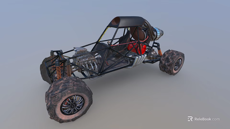 Functional Off Road Buggy With Exposed Mechanics And Muddy Tires 3d model 