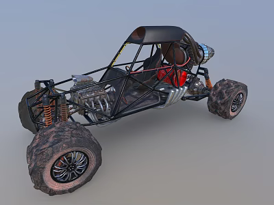 Functional Off Road Buggy With Exposed Mechanics And Muddy Tires 3d model