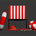 Beach Scenery Featuring Red And White Striped Deck Chair Lifebuoy Beach Ball And Starfish