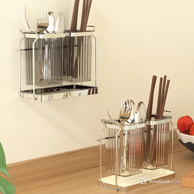 Wall Mounted and Countertop Kitchen Utensil Organizers with Chopsticks Spoons and Utensils 3d model 