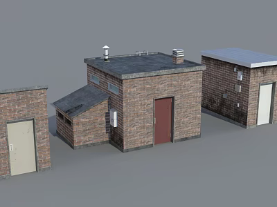 Brick Building Models With Diverse Roof Styles Doors And Window Structures 3d model