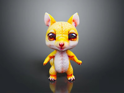 Cute 3D Game Movie Character With Big Yellow Eyes And Yellow White Fur Standing Pose 3d model