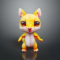 Cute 3D Game Movie Character With Big Yellow Eyes And Yellow White Fur Standing Pose