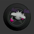 Game Movie Character With White Body Cat Ears Bat Wings Pink Heart Shoes On Pedestal