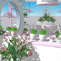 Flower Wave Floral Display With Pink Flowers Hanging Baskets And Arch Decoration