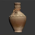 Traditional Clay Pot With Rope Knot Scalloped Edge Striped Pattern And Handle