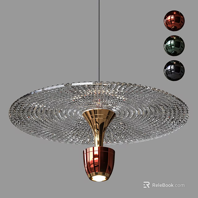 Modern Luxury Crystal Chandelier With Circular Shade Gold Details And Red Base 3d model 