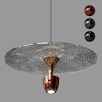 Modern Luxury Crystal Chandelier With Circular Shade Gold Details And Red Base 3d model