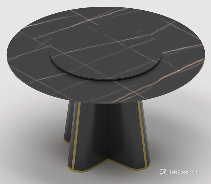 Modern Round Dining Table Set With Black Marble Top And Gold Accent Base 3d model