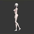 3D Rendered Woman in White Bikini with Short White Hair Standing on Grey Background