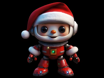 Game And Movie Character Robot Wearing Santa Hat With Red Body And Green Button 3d model
