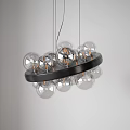 Modern Circular Chandelier With Black Frame And Transparent Glass Globe Light Bulbs