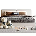 Cozy Kids Bed With Soft Pillows And Blanket Teddy Bears And Toys On Rug