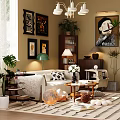 Elegant Living Room With Multi-Seat Sofa Decorative Wall Art Coffee Table And Green Plants