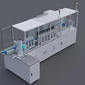 Automated Industrial Production Line With Transparent Enclosure Indicator Lights And Mechanical Workstations