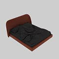 Modern Plush Upholstered Double Bed with Orange Headboard and Dark Gray Bedding 3d model