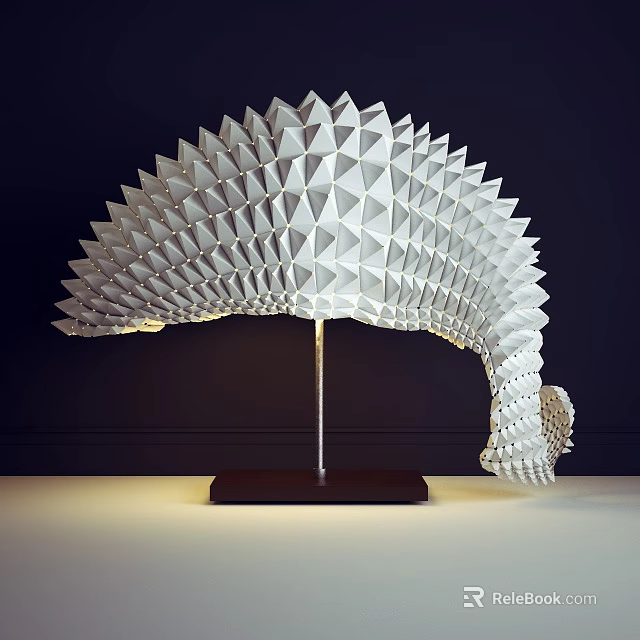 Unique Shaped Table Lamp With White Triangular Structure Warm Lighting And Brown Base 3d model 