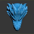 Game Film Character Blue Dragon Head With Green Eyes Sharp Fangs And Icy Texture