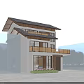 Modern Two Story Detached House With Wood White Exterior Front Garden And Balcony