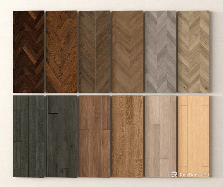 Various Wooden Flooring Options With Different Colors And Herringbone Patterns 3d model