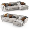 Modern Light Gray Sectional Sofa With Multiple Colored Pillows And Throw Blanket 3d model