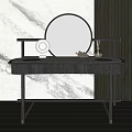 Elegant Modern Dressing Table With Marble Top Round Mirror And Side Shelves 3d model