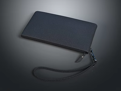 Black Leather Clutch Bag with Zipper Closure and Wrist Strap Sleek Design 3d model