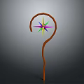 Unique Magical Wooden Staff With Curved Handle And Colorful Star Shaped Top Decoration