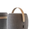 Gray Fabric Round Sofa Stools With Wooden Handles And Modern Design