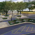 Modern Plaza Landscape Design With Tiered Steps Green Trees And Geometric Ground Pattern