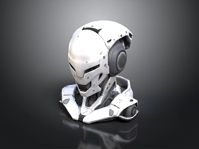 Futuristic White Robot Character Head With 3D Mechanical Structure And Headphone Parts 3d model