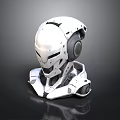 Futuristic White Robot Character Head With 3D Mechanical Structure And Headphone Parts