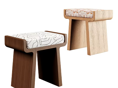 Modern Minimalist Solid Wood Upholstered Sofa Stools With Printed Fabric Cushion For Living Room Decor 3d model