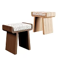 Modern Minimalist Solid Wood Upholstered Sofa Stools With Printed Fabric Cushion For Living Room Decor