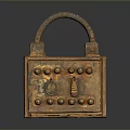 Vintage Rusty Iron Lock Daily Life Essential With Curved Handle Rivets And Keyholes