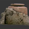Ancient Clay Sculpture With Textured Surface And Broken Design On Stone Base 3d model