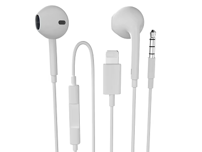 White Wired Headphones Earbuds With Lightning And 3.5mm Jack Design 3d model