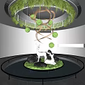 Modern Indoor Landscape With Circular Green Plants Deer Statues And Rockery Stones