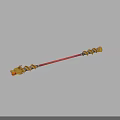 Red Staff Weapon With Golden Dragon Head And Detailed Ornate Decorations