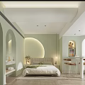 Light Green Hotel Guest Room with Glass Slide Ball Pit Bed and Arch Design