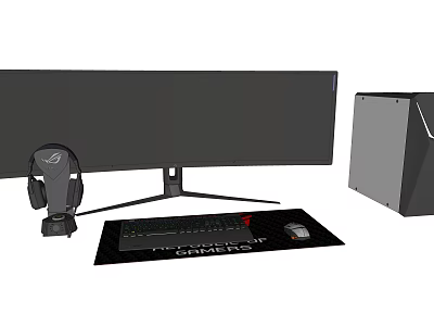 Modern Gaming PC Setup With Large Monitor PC Case Keyboard Mouse And Headphones 3d model