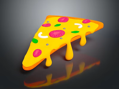 Delicious Pizza Slice With Melted Cheese Red Pepperoni And Green Basil Leaves 3d model