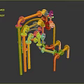 Hardware Tools Featuring Yellow Pipes And Red Valves Assembly Structure Design