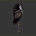 Striking Flying Owl With Blue Head Yellow Eyes Spotted Feathers And Standing Stance