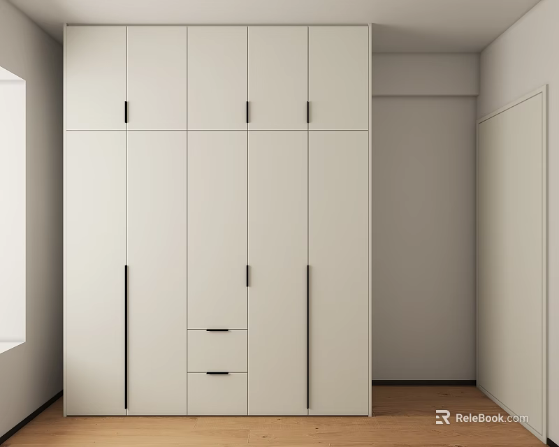 Modern Minimalist White Wardrobe With Multiple Doors Drawers And Wooden Floor Interior Design 3d model 