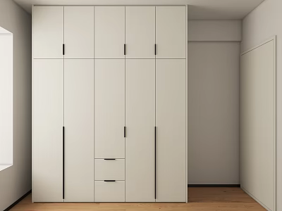 Modern Minimalist White Wardrobe With Multiple Doors Drawers And Wooden Floor Interior Design 3d model