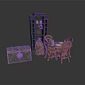 Architectural Interior Featuring Black Tall Cabinet Carved Chest Bronze Vase And Wooden Table Chairs