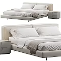 Modern Upholstered Double Bed With White Linens Pillows Throw Blanket And Nightstand